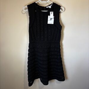 Diane Von Furstenberg Women’s Black Mini Dress Sheer Lace Ruching